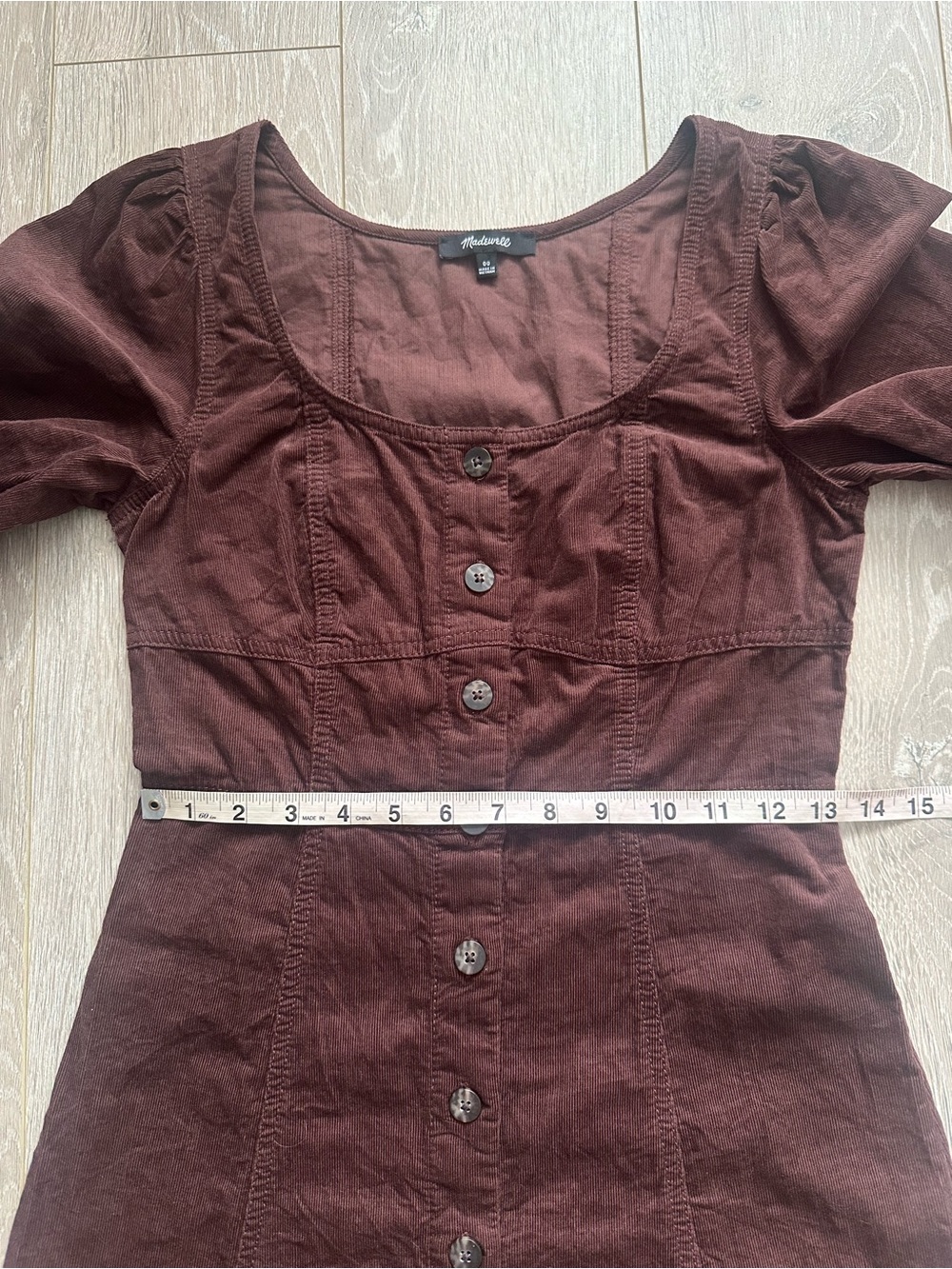 Madewell Dress Corduroy Seamed Long-Sleeve Mini Button Front Western Brown Sz 00 - Picture 11 of 13